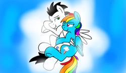 Size: 1024x600 | Tagged: safe, artist:skysketch56, derpibooru import, rainbow dash, soarin', pegasus, pony, base used, cloud, cuddling, cute, male, shipping, soarindash, spooning, straight