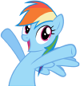 Size: 80x86 | Tagged: safe, derpibooru import, rainbow dash, pegasus, pony, cute, dashabetes, emoticon, happy, hooves up, open mouth, raised hoof, simple background, smiling, solo, spread wings, transparent background, vector