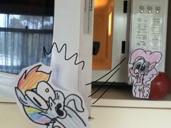 Size: 960x720 | Tagged: safe, derpibooru import, pinkie pie, rainbow dash, irl, microwave, photo, rainbowdashsmailbag