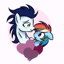 Size: 1000x1000 | Tagged: safe, artist:danger-dashz, derpibooru import, rainbow dash, soarin', pegasus, pony, female, heart, looking at each other, male, mare, shipping, soarindash, stallion, straight