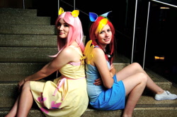 Size: 960x639 | Tagged: safe, artist:sassafrasscosplay, fluttershy, rainbow dash, human, cosplay, irl, irl human, photo