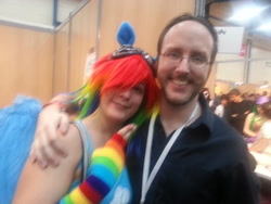 Size: 900x675 | Tagged: safe, artist:naelia12, rainbow dash, human, cosplay, doug walker, irl, irl human, nostalgia critic, photo, smiling