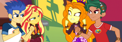 Size: 2948x1020 | Tagged: safe, artist:3d4d, adagio dazzle, flash sentry, sunset shimmer, timber spruce, equestria girls, equestria girls series, sunset's backstage pass!, spoiler:eqg series (season 2), female, flashimmer, graveyard of comments, male, shipping, sockpuppeting in the comments, straight, timberdazzle, versus