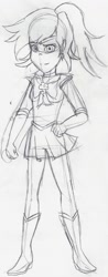 Size: 665x1698 | Tagged: safe, artist:violet-feather, rainbow dash, human, crossover, humanized, monochrome, sailor moon, solo, traditional art