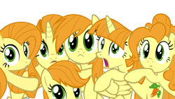 Size: 10000x5623 | Tagged: safe, artist:draikjack, derpibooru import, applejack, carrot top, fluttershy, golden harvest, pinkie pie, rainbow dash, rarity, twilight sparkle, earth pony, pegasus, pony, unicorn, absurd resolution, alternate hairstyle, mane six, palette swap, simple background, transparent background, vector