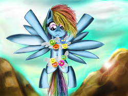 Size: 1000x750 | Tagged: safe, artist:gusteaureeze, rainbow dash, parasprite, pegasus, pony, swarm of the century, parasprite bikini, scene interpretation