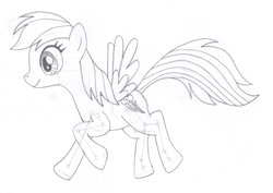 Size: 1400x992 | Tagged: safe, artist:aafh, derpibooru import, rainbow dash, pegasus, pony, monochrome, solo, traditional art