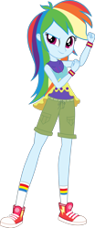 Size: 1024x2473 | Tagged: safe, artist:imperfectxiii, artist:mlgskittles, derpibooru import, edit, rainbow dash, equestria girls, legend of everfree, camp fashion show outfit, clothes, converse, fist, legs, shoes, shorts, simple background, sleeveless, sneakers, socks, solo, tanktop, transparent background, vector, vector edit, wristband