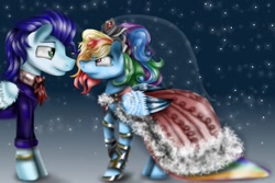 Size: 1024x683 | Tagged: safe, artist:neonspirit17, derpibooru import, rainbow dash, soarin', pegasus, pony, clothes, dress, male, shipping, soarindash, straight, wedding dress