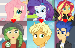 Size: 2576x1664 | Tagged: safe, flash sentry, fluttershy, ragamuffin (equestria girls), rarity, sandalwood, sunset shimmer, better together, equestria girls, equestria girls (movie), friendship games, player piano, rainbow rocks, spring breakdown, street magic with trixie, female, flashimmer, male, rarimuffin, sandalshy, shipping, shipping domino, straight
