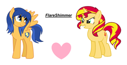 Size: 3064x1584 | Tagged: safe, artist:t-mack56, edit, flash sentry, sunset shimmer, pegasus, pony, unicorn, female, flareshimmer, flashimmer, half r63 shipping, heart, lesbian, male, mare, rule 63, shipping, simple background, stallion, white background