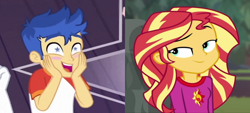 Size: 1080x488 | Tagged: safe, edit, screencap, flash sentry, sunset shimmer, better together, choose your own ending, equestria girls, spring breakdown, wake up!, wake up!: rainbow dash, cropped, female, flashimmer, male, shipping, straight