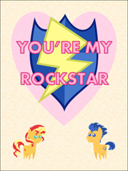 Size: 578x770 | Tagged: safe, artist:bronybyexception, flash sentry, sunset shimmer, pony, card, female, flashimmer, male, shipping, straight