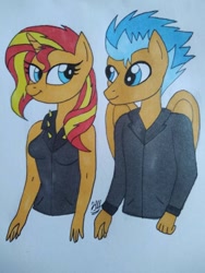 Size: 600x800 | Tagged: safe, artist:hiroultimate, flash sentry, sunset shimmer, anthro, female, flashimmer, male, shipping, straight