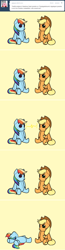 Size: 640x2456 | Tagged: safe, artist:nessia, derpibooru import, applejack, rainbow dash, earth pony, pegasus, pony, ask, plushie, this apple bloom, tumblr