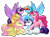 Size: 6700x5000 | Tagged: safe, artist:amazing-artsong, derpibooru import, applejack, fluttershy, pinkie pie, rainbow dash, rarity, twilight sparkle, twilight sparkle (alicorn), alicorn, earth pony, pegasus, pony, unicorn, absurd resolution, applejack's hat, commission, cowboy hat, ear fluff, female, freckles, hat, holding hooves, lying, mane six, mare, one eye closed, open mouth, prone, rearing, simple background, sitting, smiling, spread wings, standing, stetson, transparent background