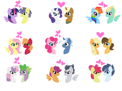 Size: 6112x4552 | Tagged: safe, artist:mississippikite, derpibooru import, apple bloom, applejack, big macintosh, caramel, comet tail, fluttershy, pinkie pie, pokey pierce, rainbow dash, rarity, rumble, scootaloo, shady daze, spike, sweetie belle, trenderhoof, twilight sparkle, twilight sparkle (alicorn), zephyr breeze, alicorn, dragon, earth pony, pegasus, pony, unicorn, absurd resolution, carajack, cometlight, fluttermac, heart, male, pokeypie, rumbloo, shadybloom, shipping, simple background, spikebelle, straight, trenderity, white background, zephdash