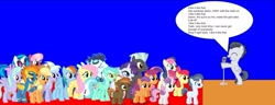 Size: 1947x749 | Tagged: safe, artist:jawsandgumballfan24, derpibooru import, apple bloom, applejack, bon bon, button mash, cheerilee, cloudchaser, dj pon-3, flitter, fluttershy, lyra heartstrings, rainbow dash, rarity, rumble, scootaloo, shady daze, soarin', spitfire, sweetie belle, sweetie drops, tender taps, thunderlane, vinyl scratch, earth pony, pegasus, pony, unicorn, pony creator, cutie mark crusaders, hot chelle rae, i like it like that, microphone, singing, song reference