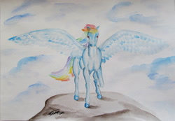 Size: 1024x707 | Tagged: safe, artist:fairydraft, rainbow dash, pegasus, pony, realistic, solo, traditional art