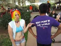 Size: 1600x1200 | Tagged: safe, rainbow dash, twilight sparkle, human, belly button, best pony, clothes, cm punk, cosplay, costume, irl, irl human, meme, midriff, otakon, photo, wwe