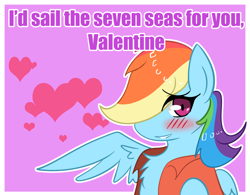 Size: 1280x996 | Tagged: safe, artist:kelsmister, derpibooru import, rainbow dash, pegasus, pony, blushing, heart, pirate dash, smiling, solo, valentine, valentine's day