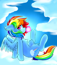 Size: 1280x1469 | Tagged: safe, artist:php69, artist:skaterpony, derpibooru import, rainbow dash, pegasus, pony, bubblegum, cloud, female, fluffy, food, gum, mare, sky, solo