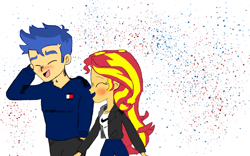 Size: 1280x800 | Tagged: safe, artist:spideyflash017, flash sentry, sunset shimmer, equestria girls, blushing, female, flashimmer, male, shipping, straight