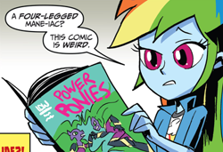 Size: 400x274 | Tagged: safe, derpibooru import, idw, mane-iac, rainbow dash, equestria girls, spoiler:comic, spoiler:comicannual2014, meta