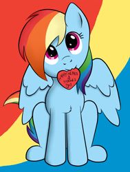 Size: 1919x2543 | Tagged: safe, artist:cyvonix, derpibooru import, rainbow dash, pegasus, pony, :3, chest fluff, cute, dashabetes, heart, hearts and hooves day, holiday, mouth hold, solo, valentine's day