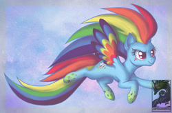 Size: 1200x786 | Tagged: safe, artist:japandragon, rainbow dash, pegasus, pony, female, flying, mare, rainbow power, smiling, smirk, solo, wings