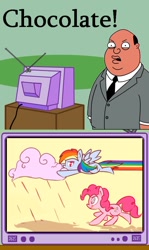 Size: 564x945 | Tagged: safe, derpibooru import, pinkie pie, rainbow dash, earth pony, pegasus, pony, chocolate rain, exploitable meme, family guy, meme, obligatory pony, ollie williams, tv meme