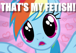 Size: 683x480 | Tagged: safe, derpibooru import, rainbow dash, pegasus, pony, abstract background, dilated pupils, female, heart, image macro, mare, meme, open mouth, solo, that is my fetish, wide eyes