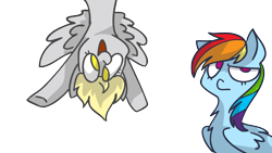 Size: 1280x720 | Tagged: dead source, safe, artist:stargee, derpibooru import, derpy hooves, rainbow dash, pegasus, pony, annoyed, derp, female, mare, simple background, transparent background, unamused, upside down