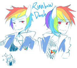 Size: 900x800 | Tagged: safe, artist:shaochi, rainbow dash, human, eared humanization, humanized, pixiv, solo, winged humanization