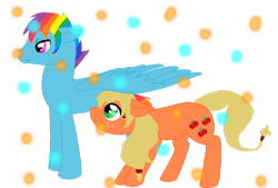 Size: 1024x692 | Tagged: safe, artist:bemyhero-love, derpibooru import, applejack, rainbow blitz, rainbow dash, earth pony, pegasus, pony, appleblitz (straight), appledash, female, half r63 shipping, male, rule 63, shipping, straight, transgender