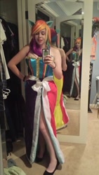 Size: 540x960 | Tagged: safe, artist:geekeryandsuch, rainbow dash, human, clothes, cosplay, dress, gala dress, irl, irl human, photo, solo