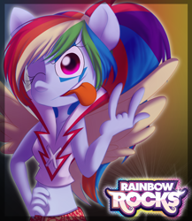 Size: 1000x1152 | Tagged: safe, artist:fj-c, rainbow dash, equestria girls, rainbow rocks, midriff, ponied up, tongue out