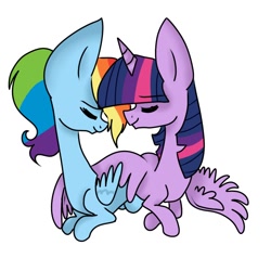 Size: 894x894 | Tagged: safe, artist:xsashax567, derpibooru import, rainbow dash, twilight sparkle, twilight sparkle (alicorn), alicorn, pegasus, pony, eyes closed, female, lesbian, shipping, simple background, twidash, white background