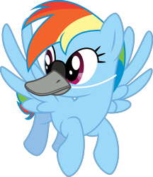 Size: 6400x7417 | Tagged: safe, artist:soren-the-owl, derpibooru import, rainbow dash, pegasus, pony, tanks for the memories, .svg available, absurd resolution, disguise, duck bill, flying, literal duck face, rainbow goose, simple background, solo, transparent background, vector