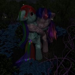 Size: 1024x1024 | Tagged: safe, artist:beetdabrat, rainbow dash, twilight sparkle, pegasus, pony, 3d, detailed, hug, night