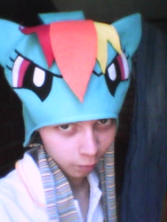 Size: 480x640 | Tagged: safe, rainbow dash, human, brony, clothes, hat, irl, irl human, photo, solo