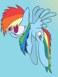 Size: 768x1024 | Tagged: safe, artist:mr. rottson, rainbow dash, pegasus, pony, blue coat, female, mare, multicolored mane, solo, tired