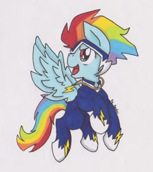 Size: 1024x1154 | Tagged: safe, artist:pprinceran, rainbow dash, zapp, pegasus, pony, power ponies (episode), clothes, costume, power ponies, solo, traditional art