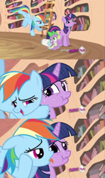 Size: 1920x3240 | Tagged: safe, artist:dtkraus, edit, screencap, rainbow dash, spike, twilight sparkle, dragon, pegasus, pony, unicorn, it's about time, comic, creepy rainbow dash, female, ice cream, lesbian, licking, male, mare, scrunchy face, shipping, sweat, twidash, uncomfortable