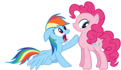 Size: 1200x700 | Tagged: safe, derpibooru import, pinkie pie, rainbow dash, earth pony, pegasus, pony, concerned, kneeling, simple background, transparent background, vector, worried