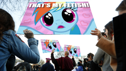 Size: 1400x787 | Tagged: safe, derpibooru import, edit, rainbow dash, pegasus, pony, protest, that is my fetish