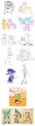 Size: 1000x3500 | Tagged: safe, artist:magneticskye, derpibooru import, adagio dazzle, applejack, aria blaze, fluttershy, pinkie pie, rainbow dash, rarity, twilight sparkle, crab, jellyfish, seahorse, equestria girls, applepie, female, flarity, lapis lazuli (steven universe), lesbian, maplestory, monochrome, pearl (steven universe), rollerblades, shipping, simple background, steven universe, twidash, white background