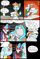 Size: 781x1156 | Tagged: safe, artist:metal-kitty, rainbow dash, rarity, pegasus, pony, unicorn, comic:expiration date, abuse, comic, crossover, dashabuse, dexterous hooves, dialogue, expiration date, french fries, glasses, hay fries, magic, mane dye, mannequin, punch, rainbow scout, rainbow-less dash, rarispy, seduce me, team fortress 2