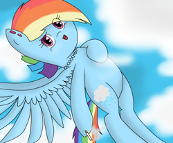 Size: 1200x1000 | Tagged: safe, artist:shadowlight28, rainbow dash, pegasus, pony, alternate cutie mark, flying, piercing, smoking, solo