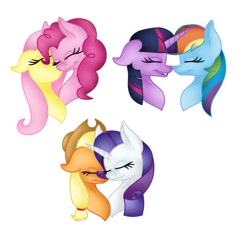 Size: 749x783 | Tagged: safe, artist:mlpgamergirl2000, derpibooru import, applejack, fluttershy, pinkie pie, rainbow dash, rarity, twilight sparkle, earth pony, pegasus, pony, unicorn, boop, female, flutterpie, lesbian, mane six, noseboop, rarijack, shipping, simple background, twidash, white background